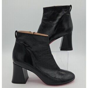 Pinko Womens Size 9 EU 39 Ankle Boots Black Patent Leather Square Heel Side Zip
